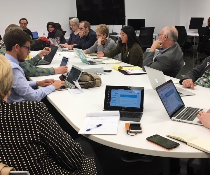 Christina Shih, center right, of the News Revenue Hub leads a workshop at the Reader Revenue event at Montclair State University on April 6, 2018. 