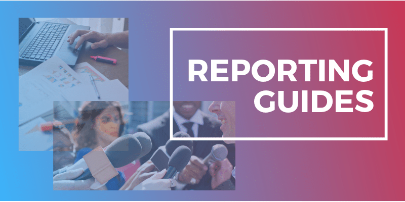 Decoration only: A rectangle with a purple background and white text that says "REPORTING GUIDES."