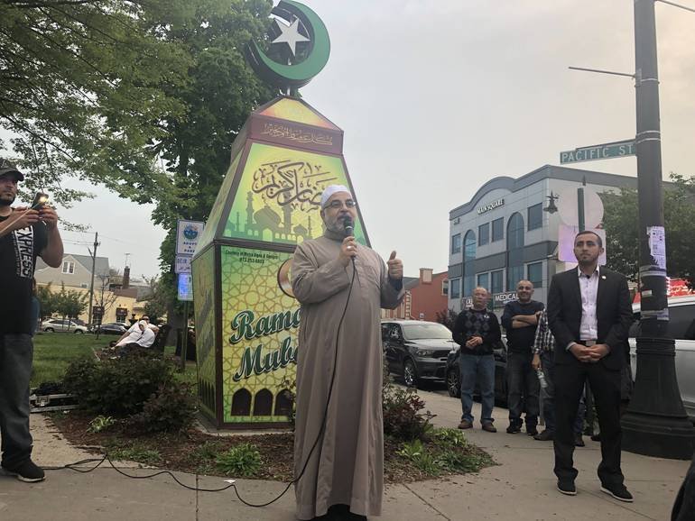 Members of Paterson's Muslim community gather on the eve of Ramadan in 2019 to light a fanous, or traditional lantern.