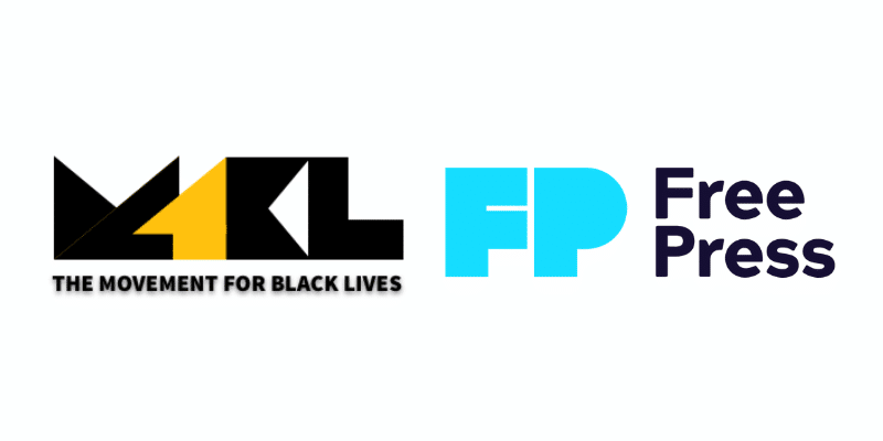 Decoration only: The Free Press logo and the logo for the Movement for Black Lives sit against a white background.
