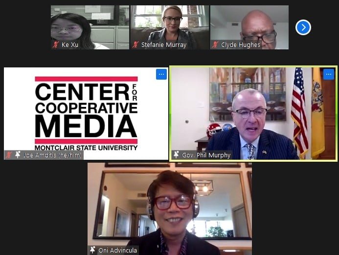 A Zoom meeting with NJ Gov. Phil Murphy and partners of the Center for Cooperative Media.